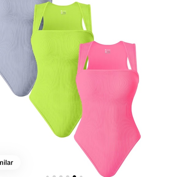 Tiktok Viral Set of two Ribbed Bodysuit Stretchy Ribbed Large Pink Green snap - Picture 2 of 10